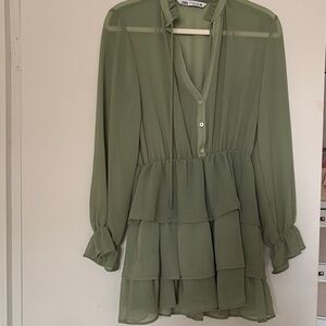 Zara Sage Green Ruffled Dress